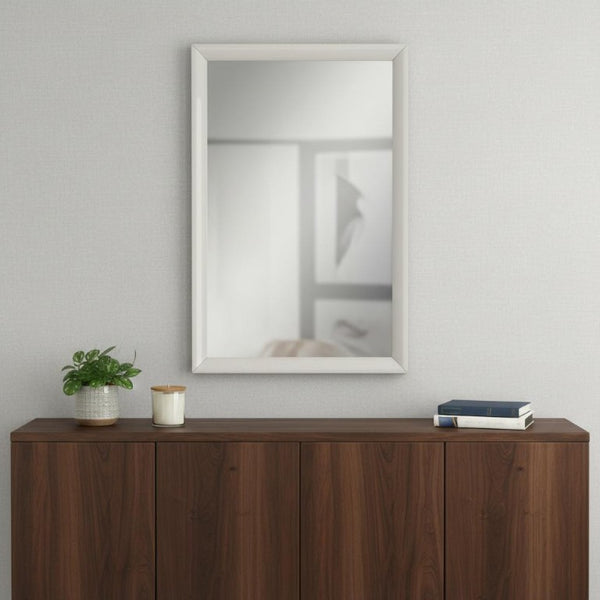 47 Inch Wooden Frame Dresser Mirror Elegant Bedroom Accent in Light Gray Finish