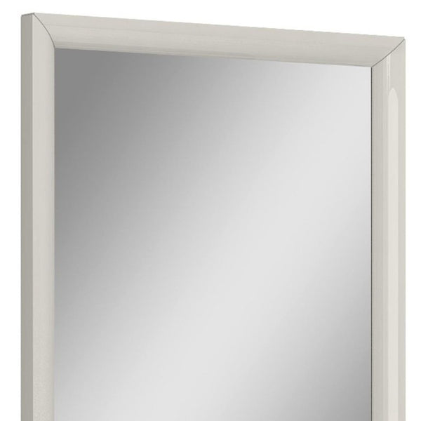47 Inch Wooden Frame Dresser Mirror Elegant Bedroom Accent in Light Gray Finish