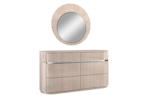 39 Inch Round Wooden Dresser Mirror with Beige Frame for Bedroom Vanity Decor