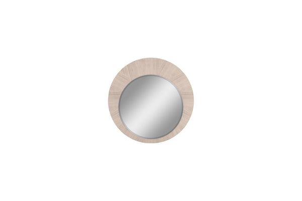 39 Inch Round Wooden Dresser Mirror with Beige Frame for Bedroom Vanity Decor