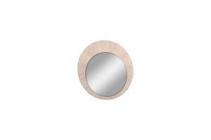 39 Inch Round Wooden Dresser Mirror with Beige Frame for Bedroom Vanity Decor
