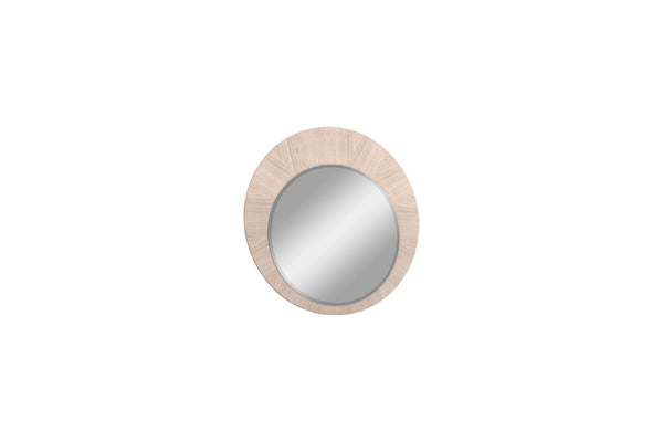 39 Inch Round Wooden Dresser Mirror with Beige Frame for Bedroom Vanity Decor