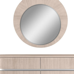 39 Inch Round Wooden Dresser Mirror with Beige Frame for Bedroom Vanity Decor