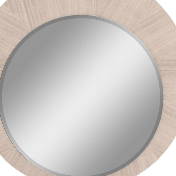 39 Inch Round Wooden Dresser Mirror with Beige Frame for Bedroom Vanity Decor