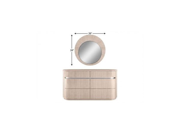 39 Inch Round Wooden Dresser Mirror with Beige Frame for Bedroom Vanity Decor
