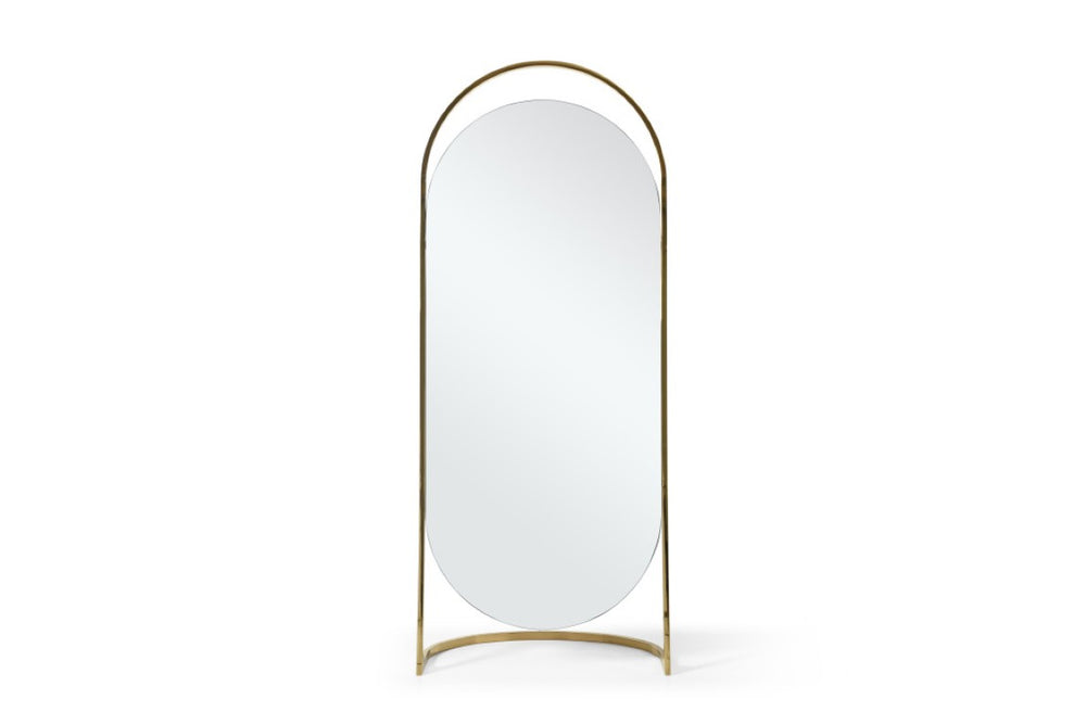 HomeRoots 82 Inch Gold Steel Oval Freestanding Mirror with Elegant Full Body Viewing Frame 722879