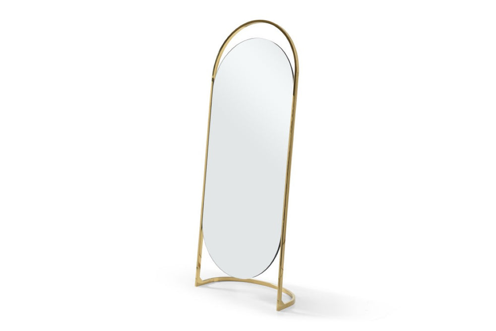 HomeRoots 82 Inch Gold Steel Oval Freestanding Mirror with Elegant Full Body Viewing Frame 722879
