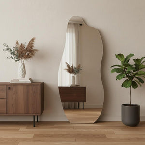 71 Inch Frameless Freestanding Floor Mirror Abstract Leaning Style for Bedroom