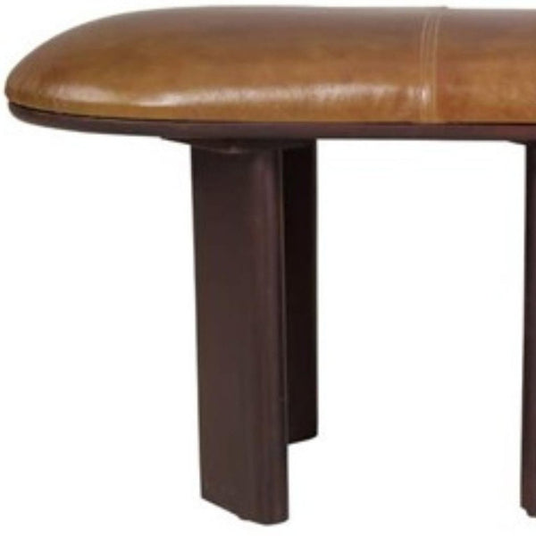48 Inch Genuine Leather Oval Dining Bench Solid Wood Frame Two-tone Seating