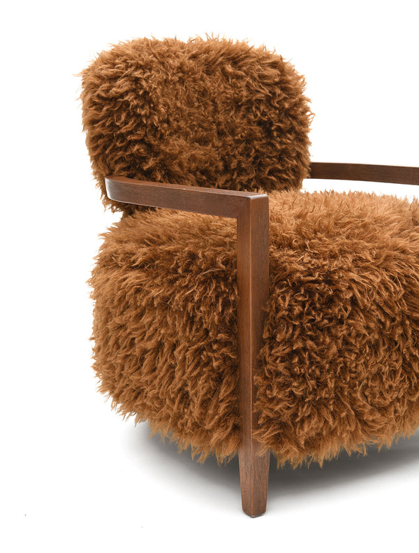 English Elm 1Pc Accent Chair - Cozy Faux Fur Upholstery With Stylish Wooden Arms, Perfect For Modern Living Spaces B2741P401375