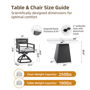 English Elm 5-Piece Outdoor Dining Set With 44" Rounded Square Table & Swivel Rockers - Stylish, Durable, Weather-Resistant! W1886S00024