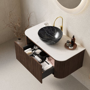 English Elm Dina Floating Bathroom Vanity Sintered Stone Top Glass Basin Striped Plywood Cabinet W2615S00278