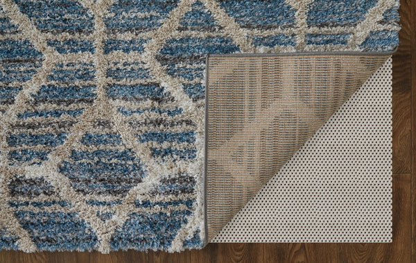 Feizy Rugs Mynka High Pile Geometric Area Rug - Pet-friendly, Stain Resistant, Ideal For High Traffic Spaces Blue,Ivory Polyester Myn39icfblu000p00