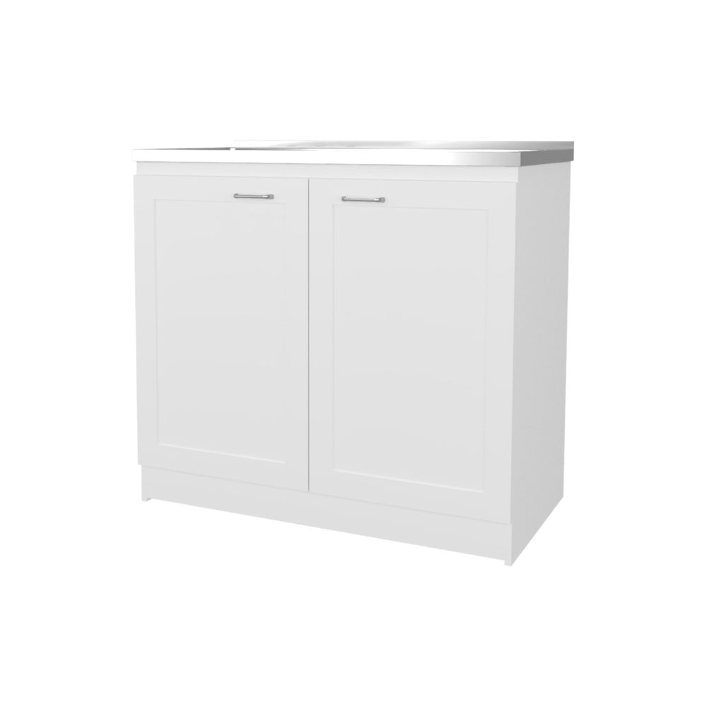 English Elm Fm Furniture Haivana White Melamine Utility Sink Cabinet with Organized Storage Shelf B128S00054