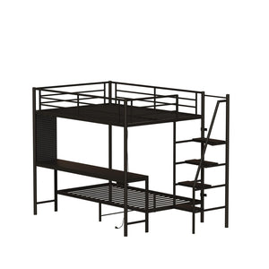 English Elm Black Metal Loft Bed with Built-in Desk Rgb Led Lighting and Charging Station Black W1671S00009