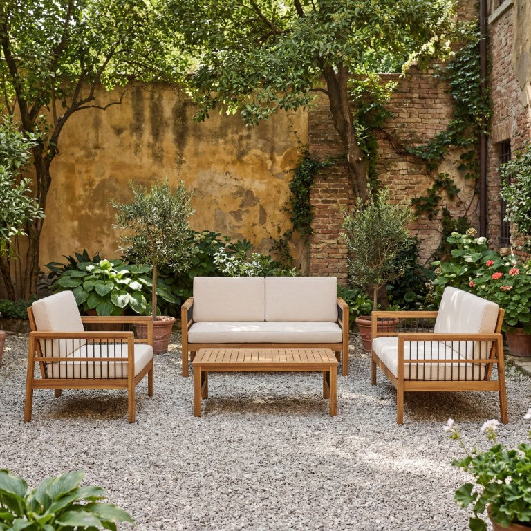 English Elm 4-Pieces Acacia Wood Outdoor Set with Loveseat Armchairs and Low Coffee Table 72298.00BGE-2_73021.00BGE