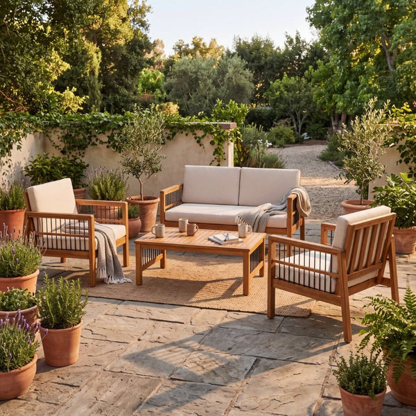 English Elm 4-Pieces Acacia Wood Outdoor Set with Loveseat Armchairs and Low Coffee Table 72298.00BGE-2_73021.00BGE