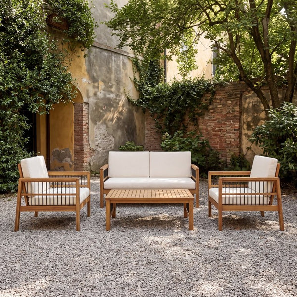 English Elm 4-Pieces Acacia Wood Outdoor Set with Loveseat Armchairs and Low Coffee Table 72298.00BGE-2_73021.00BGE
