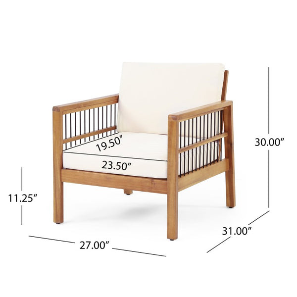 English Elm Acacia Wood Outdoor Club Chair Deep Seating Teak Finish Iron Accents Patio Lounge 72298.00BGE