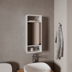 English Elm Uros Mirrored Medicine Cabinet with One Door, Slim Wall-Mounted Storage & 3 Open Shelves, White B070P337117