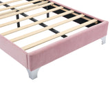 English Elm Twin Size Upholstered Bed Frame With Led Lights,Modern Velvet Platform Bed With Tufted Headboard,Pink