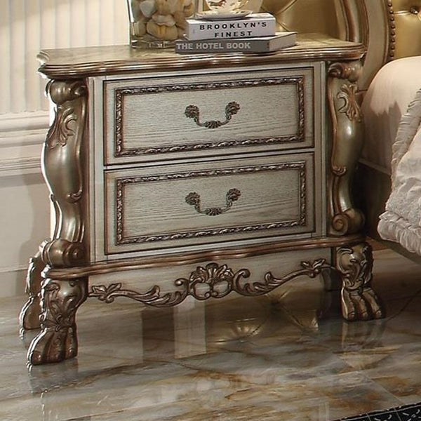 English Elm Gold Gold Patina and Bone 2-Drawer Nightstand with Smooth-Glide Drawers and Sturdy Rectangular Design B062P215403