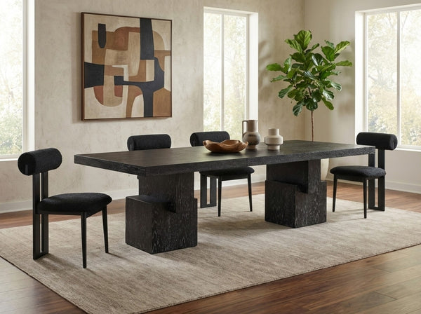 Meridian Furniture Anzio Extendable Oak Veneer Dining Table with Thick Slab Top Seats Eight to Twelve Guests Black 722Black-T
