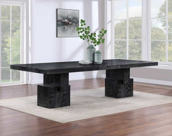 Meridian Furniture Anzio Extendable Oak Veneer Dining Table with Thick Slab Top Seats Eight to Twelve Guests Black 722Black-T