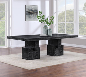Meridian Furniture Anzio Extendable Oak Veneer Dining Table with Thick Slab Top Seats Eight to Twelve Guests Black 722Black-T