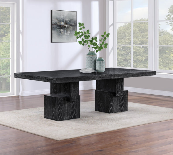 Meridian Furniture Anzio Extendable Oak Veneer Dining Table with Thick Slab Top Seats Eight to Twelve Guests Black 722Black-T