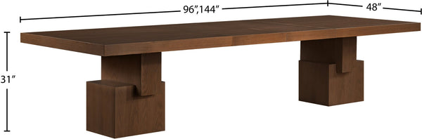 Meridian Furniture Anzio Extendable Oak Veneer Dining Table with Thick Slab Top Seats Eight to Twelve Guests Brown 722Brown-T