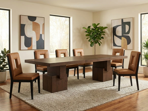 Meridian Furniture Anzio Extendable Oak Veneer Dining Table with Thick Slab Top Seats Eight to Twelve Guests Brown 722Brown-T