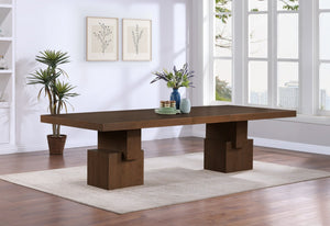 Meridian Furniture Anzio Extendable Oak Veneer Dining Table with Thick Slab Top Seats Eight to Twelve Guests Brown 722Brown-T