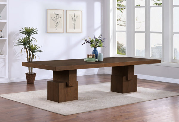 Meridian Furniture Anzio Extendable Oak Veneer Dining Table with Thick Slab Top Seats Eight to Twelve Guests Brown 722Brown-T