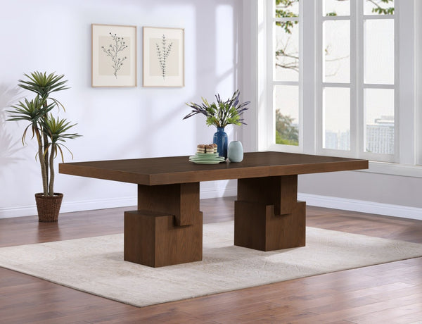 Meridian Furniture Anzio Extendable Oak Veneer Dining Table with Thick Slab Top Seats Eight to Twelve Guests Brown 722Brown-T