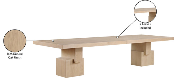 Meridian Furniture Anzio Extendable Oak Veneer Dining Table with Thick Slab Top Seats Eight to Twelve Guests Oak 722Oak-T