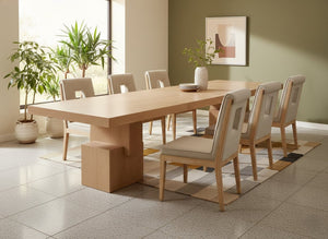 Meridian Furniture Anzio Extendable Oak Veneer Dining Table with Thick Slab Top Seats Eight to Twelve Guests Oak 722Oak-T
