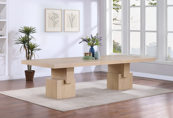 Meridian Furniture Anzio Extendable Oak Veneer Dining Table with Thick Slab Top Seats Eight to Twelve Guests Oak 722Oak-T
