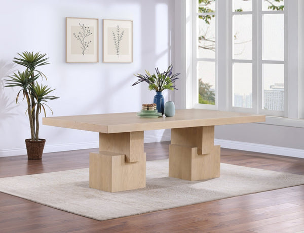 Meridian Furniture Anzio Extendable Oak Veneer Dining Table with Thick Slab Top Seats Eight to Twelve Guests Oak 722Oak-T