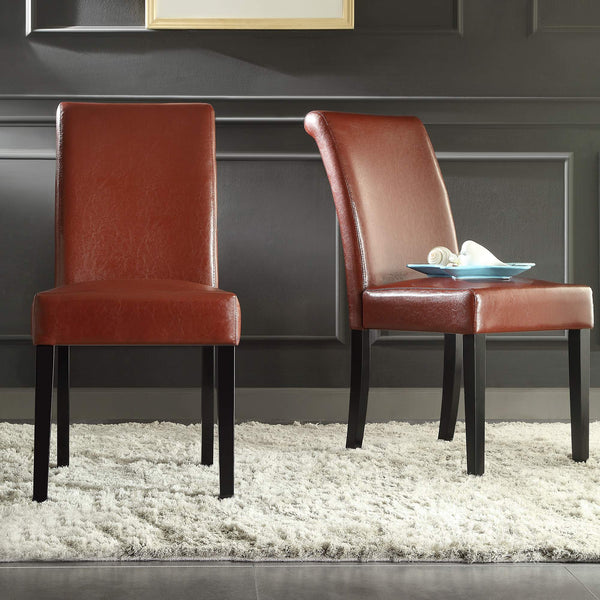 Marsello Parsons Style Faux Leather Dining Chair with Foam Cushion Rubberwood Frame