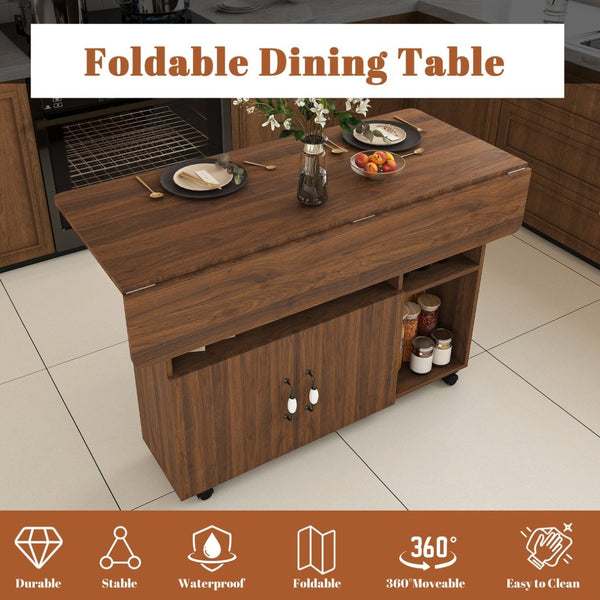 English Elm Multi-functional Folding Desk with Shelved Storage and Casters for Compact Living W2700P437587