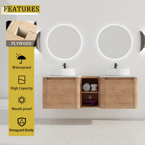 English Elm 60'' Wall-Mounted Bathroom Vanity With Ceramic Art Sink, Soft-Close Door & Stylish Storage Solutions W999S00410