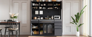 English Elm (assembly Required) Topmax 63w Matte Black Buffet Hutch with Pegboard and Power Outlet N717S000079B
