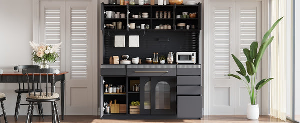 English Elm (assembly Required) Topmax 63w Matte Black Buffet Hutch with Pegboard and Power Outlet N717S000079B