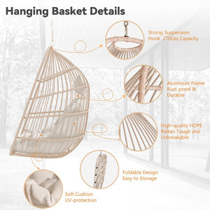 English Elm Outdoor Rattan Egg Swing Chair – Stylish Off-White Hanging Chair With Cushions & Durable Frame W2500P364236-GIGA