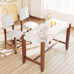 English Elm 3-Piece Faux Marble Counter Height Dining Set for 2 — Mid-Century Chairs, Rubberwood Legs, Easy-Clean Finish N752S001086A