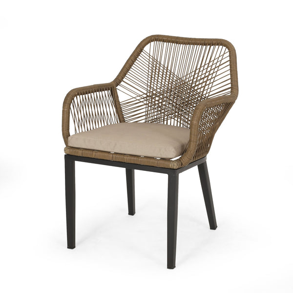 English Elm Christopher Knight Home® - RUSSELL Wicker Dining Chair in Brown-Beige with Water-Resistant Cushions, Durable Modern Outdoor Style 70833.00LBRN