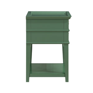 English Elm Carmona Midnight Blue Tray Top Nightstand with Two Drawers, Open Shelf, Brushed Gold Ring Pulls Antique Green B050P376936