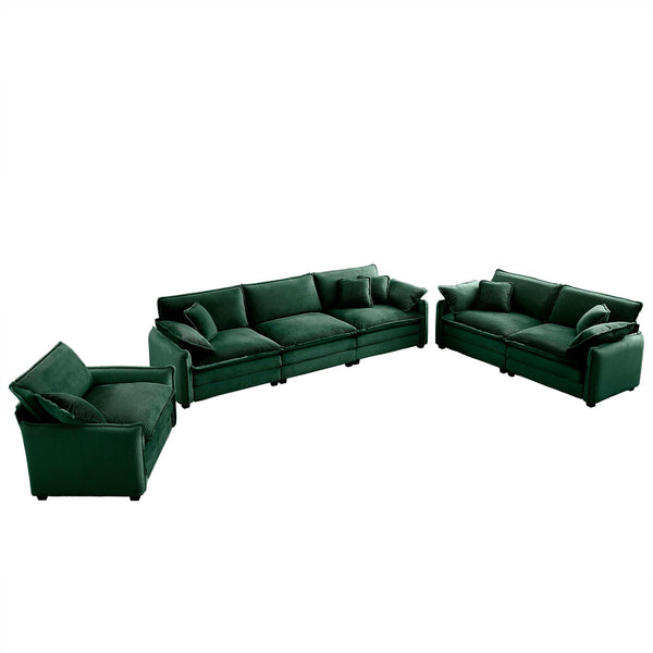 English Elm 3 Piece Oversized Sectional Sofa Set - Plush Green Corduroy With Memory Foam Cushions & Pillows W714S00727