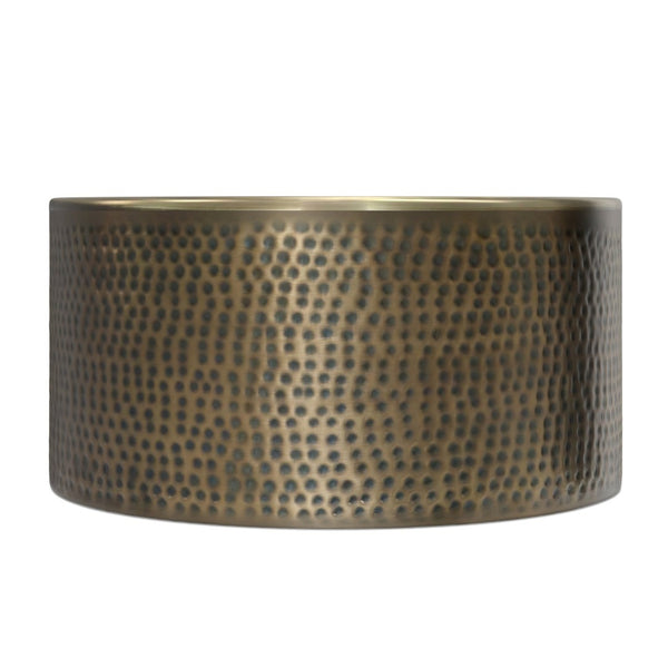 English Elm Corbin Hammered Iron Drum Coffee Table Antique Gold Finish for Modern Living Rooms B136P429083